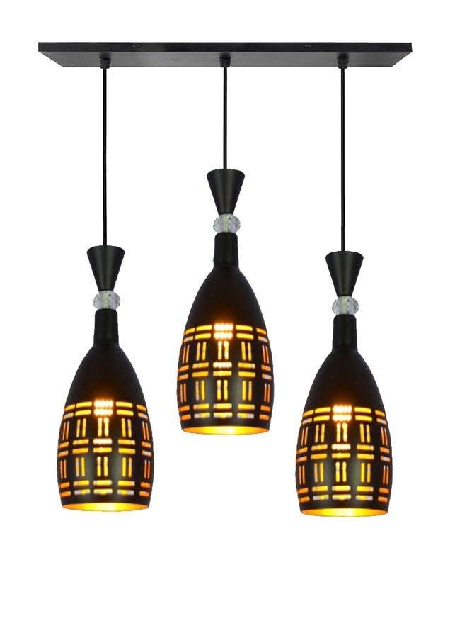 Keyplus Aluminium Long Cuting 3 Light Linear Cluster Hanging Light Ceiling Pendant Lamp, Black - Image 2